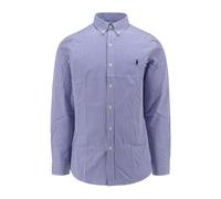 Striped Embroidered Logo Shirt in Cotton Poplin and Slim Fit white/blue