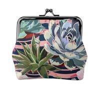 Striped succulents Print Coin Purse for Women Cute PU Leather Kiss-lock Change Purse Wallet, Black, One Size, Pattern