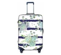 Striped succulents print Washable Travel Luggage Cover Abstract Colorful Print Luggage Suitcase Protector, White, Small, White, Small
