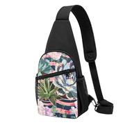 Striped Succulents Printed Chest Bag Sling Bag for Men Women, Outdoor Crossbody Fanny Packs Hiking Chest Packs Sport Daypacks
