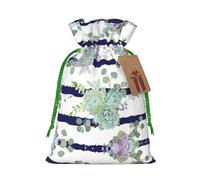 Striped Succulents Printed Drawstring Gift Bags,Various Sizes, Bulk Plastic Packaging Bags