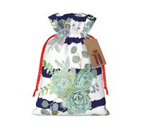 Striped Succulents Printed Drawstring Plaid Linen Gift Bag Chic & Festive Gift Packaging For Party Decor