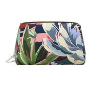 Striped Succulents Printed Makeup Bag for Women Portable Leather Make up Bag Travel Zipper Cosmetic Bags Organizer