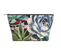 Striped Succulents Printed Travel Makeup Bag Trapeze Cosmetic Bag Makeup Case Toiletry Bag Organiser for Women