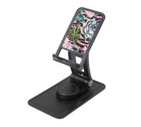 Striped Succulents Prints Rotating Cell Phone Stand with 360° Swivel Base - Foldable Square Desk Phone Holder for iPhone 16 15 14 13 12 11,All Phones,Black