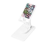 Striped Succulents Prints Rotating Cell Phone Stand with 360° Swivel Base - Foldable Square Desk Phone Holder for iPhone 16 15 14 13 12 11,All Phones,White