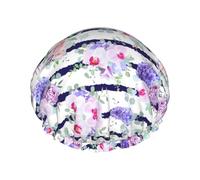 Striped Succulents Shower Cap - Full Print Design, Water-Resistant Polyester Fabric, Bathing Essential
