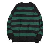 Striped Sweater Black Red Striped Sweaters Men Oversized Ripped Hole Knit Pullover Autumn Winter Long Sleeve Clothing