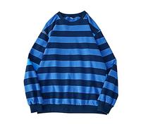 Striped Sweater Grunge - Jumper Women's Oversize Vintage Sweatshirt Women's Without Hood Cotton Pullover Tops Teenager Girls Long Sleeve Shirt Tops Y2k Top Summer Autumn Streetwear Hoodie, blue