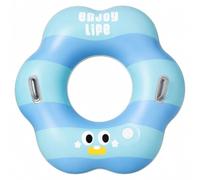 Striped Swimming Ring With Cute Face Graphic, Double Handles & Flower Shape