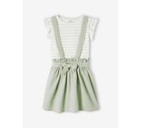 Striped T-Shirt + Cotton Gauze Skirt Outfit, for Girls sage green
