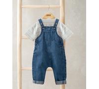 Striped T-Shirt & Denim Dungaree Set BLUE 3-6 Months