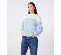 Striped T-Shirt with Long Sleeves in Cotton White/Sky Blue