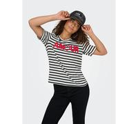 Striped T-Shirt with Love Slogan Black Striped/White