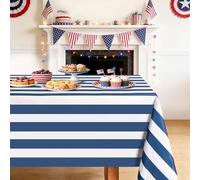Striped Tablecloth Navy Blue and White Tablecloth - 57 x 120 Inch Waterproof Table Cloth Rectangle Polyester Table Cover for Birthday Wedding Bridal Shower Holiday Father's Day Party Decoration