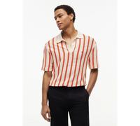 Striped Textured Knit Polo Shirt Orange Striped