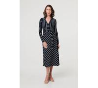 Striped Tie Waist Long Sleeve Midi Dress Izabel London Blue 8