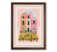 Striped Townhouse Cottagecore Framed Wall Art Print A3 (42×29.7cm) Walnut, Wall Decor for Living Room, Bedroom, Office & Home, Ready to Hang, Art Gift