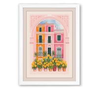 Striped Townhouse Cottagecore Framed Wall Art Print A4 (29.7×21cm) White, Wall Decor for Living Room, Bedroom, Office & Home, Ready to Hang, Art Gift