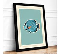 Striped Tropical Fish Mid-Century Framed Wall Art Print A3 (42×29.7cm) Black, Wall Decor for Living Room, Bedroom, Office & Home, Ready to Hang, Art Gift