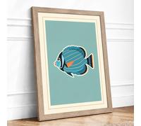 Striped Tropical Fish Mid-Century Framed Wall Art Print A3 (42×29.7cm) Oak, Wall Decor for Living Room, Bedroom, Office & Home, Ready to Hang, Art Gift