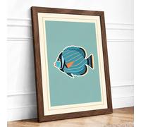 Striped Tropical Fish Mid-Century Framed Wall Art Print A3 (42×29.7cm) Walnut, Wall Decor for Living Room, Bedroom, Office & Home, Ready to Hang, Art Gift