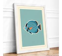 Striped Tropical Fish Mid-Century Framed Wall Art Print A3 (42×29.7cm) White, Wall Decor for Living Room, Bedroom, Office & Home, Ready to Hang, Art Gift