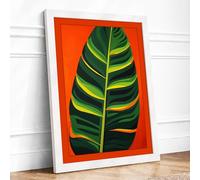 Striped Tropical Leaf Botanical Framed Wall Art Print A2 White