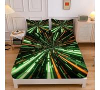 Striped Tunnel Fitted Sheets King - 30cm Deep, Punk Space Bed Sheets, Soft Brushed Microfiber Easy Care Fade Resistant Breathable Emerald Green Bed Sheet (150x200cm)