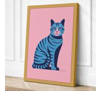 Striped Turquoise Cat Modern Canvas Wall Art Print 36x24 Inch (91 x 61 cm)