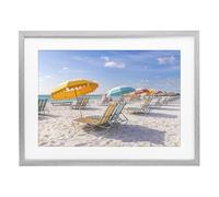 Striped Umbrellas Sunny Beach, 14 x 20 Inch Framed Print Under Glass