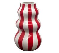 Striped Vase, Kitchen Vase, Ceramic Decor Container, Handcrafted Stripe Design, Indoor Table Accent, Apartment Bathroom Kitchen Display, 6 x 4 inches, Black, Red, Green, 1 Piece