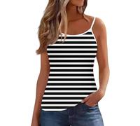 Striped Vest for Women UK Teen Girls Stripe Print Camisole Sleeveless Tank Tops Petite Ladies Cami Blouse Adjustable Spaghetti Strap Shirts Casual Vacation Beach Top Clearance 2025 Black