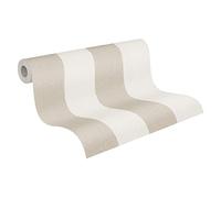 Striped Wallpaper New Elegance Non-Woven Wallpaper 10.05 m x 0.53 m Beige Creme Made in Germany by Livingwalls 375543 37554-3
