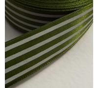 Striped White Print Satin Line Ribbon 25mm Wide 8 Colour Buy 1 2 4 8 Meters 329D, 07 Olive Green, 8 Metres