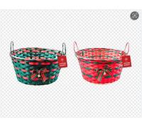 Striped Wicker Basket with Handle & Bell 30cm (2 pack Red and Green)