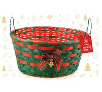 Striped Wicker Basket with Handle & Bell 30cm (Green stripped)