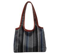 Striped Woven Shoulder Bag Lightweight Underarm Bag Large Capacity Vacation Shoulder Handbag for Summer Vacation Daily Use (Black) (Black 330 * 240 * 100)