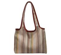 Striped Woven Shoulder Bag Lightweight Underarm Bag Large Capacity Vacation Shoulder Handbag for Summer Vacation Daily Use (Khaki) (Khaki 330 * 240 * 100)