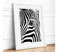 Striped Zebra Head Graphic Art Framed Wall Art Print A2 White Frame