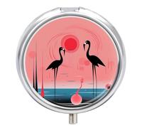 Stripes and Flamingos Pill Case with 3 Compartments - Portable Travel Pill Organizer for Purse, Easy-Open Button Design, Small Round Pillbox Vitamin Holder Organizer for Women Men