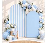 Stripes Arch Cover Backdrop 7.2ft and 6ft for Baby Shower Decorations Gender Reveal Party, Backdrop with Coquette Bow, Modern Aesthetic Trendy Baby Shower Idea (Baby Blue)