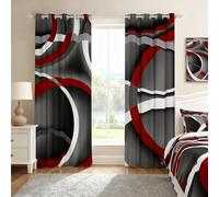 Stripes Art Window Curtains,Gray Black Red Swirls Curtain,Abstract Lines Circle Window Drapes for Kids Teens Boys Young Man,Modern Bedroom Decorative,Modern Simple Style Curtain 52W x 84L Inches