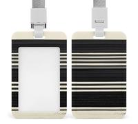 Stripes Black White Badge Holder with Lanyard - Waterproof Hard Plastic ID Card Holder Professional Name Tag Vertical ID Card Name Badge for Office Nurse Doctor Teacher