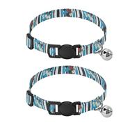 Stripes Black White Blue Floral Adjustable Buckle Cats Collar 2 Pack Lightweight Small Dog Collar