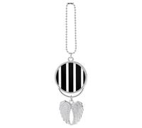 Stripes Black White Car Pendant, Rear View Mirror Hanging Ornament, Auto Decor for Rearview Mirror, Keychain Silver-Style