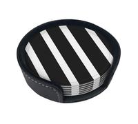 Stripes Black White Coasters For Drinks Set Of 6 Leather Tea Cup Coaster Drink Coasters For Cup Kitchen Bar Home Decor Housewarming Gift