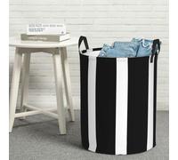 stripes black white Laundry Hamper Large Collapsible Laundry Baskets Freestanding Waterproof Dirty Clothes Hamper with Handle Circular Washing Bag for Clothes, Toys Medium
