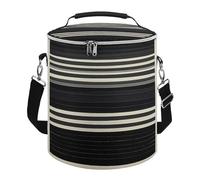 Stripes Black White Lunch Bag, 15L Portable Leakproof Picnic Basket with Shoulder Strap, Insulated Picnic Cooler Bag for Camping, Beach, Hiking & Groceries
