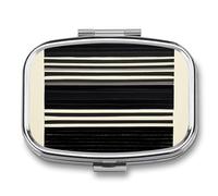 Stripes Black White Pill Box 2 Compartment - Small Metal Medicine Organizer Portable Pill Case for Purse Pocket Travel Vitamin Organizer for Men Women, BPA-Free